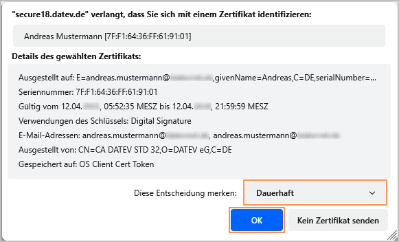 Zertifikat wählen