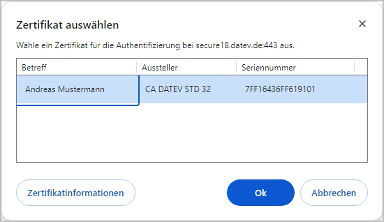 Zertifikat auswählen